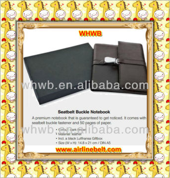 Premium airplane seatbelt buckle notebook with calculator
