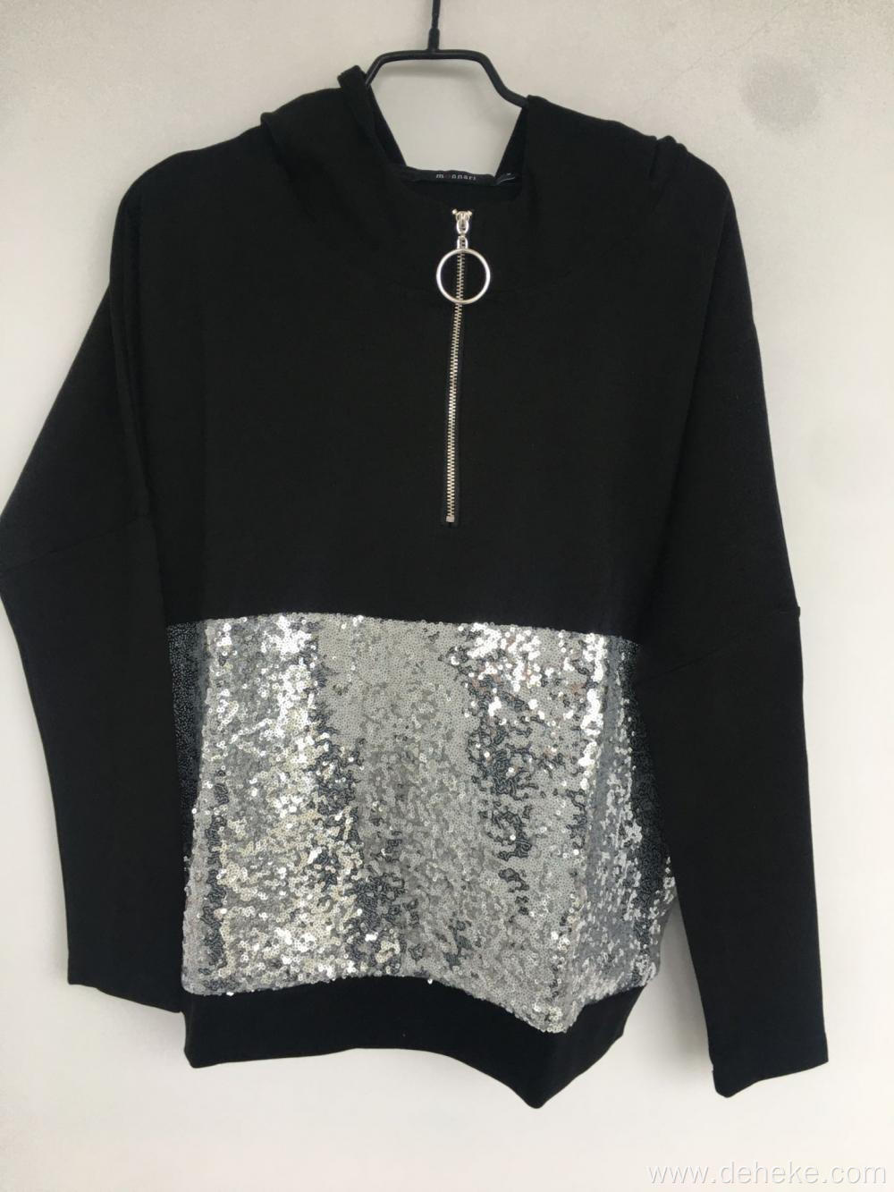 Highly Recommand Knit Sequins Zip Pullover