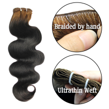 Ultra thin hand tied weft human hair extension, virgin Brazilian braid hair extension, cuticle aligned human hair braid in weave
