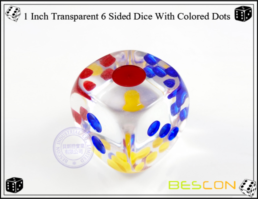 1 Inch Transparent 6 Sided Dice With Colored Dots-2 1 Inch Transparent 6 Sided Dice With Colored Dots-2