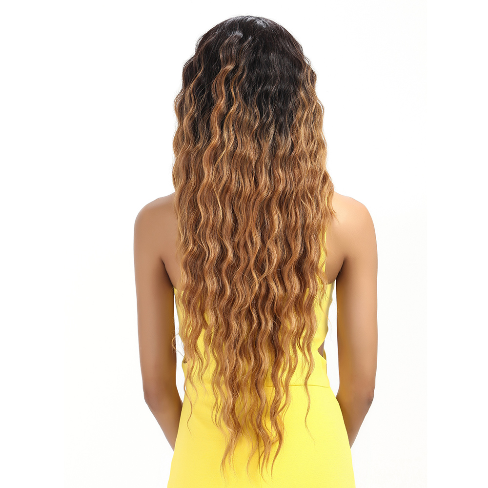 31inches Two Colors Ombre High quality Noble gold Hair Products Lace Front Wigs Long Wave Dark Root Synthetic Wigs For Women