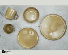 Reactive glazed stoneware dinner set in Khaki
