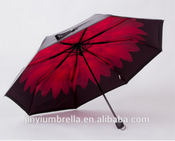 Promotional fashion Flower print inside umbrella sunproof umbrella 3 fold umbrella