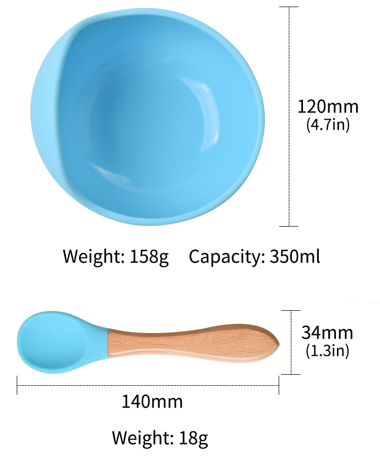 New Products Silicone Spoon with Wooden Handle Hot Sale Silicone Baby Suction Bowl Food Grade Silicone Bibs