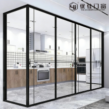 Minimalist Black Frame Five Panel Glass Sliding Door