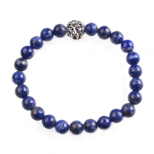 Lion Head Mens Bracelet Lapic Lazuli Beaded