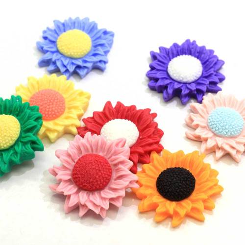 New Charm Colorful Sunflower Resin Cabochon Artificial Flower Flatback Beads DIY Craft Charm Phone Cover Decoration