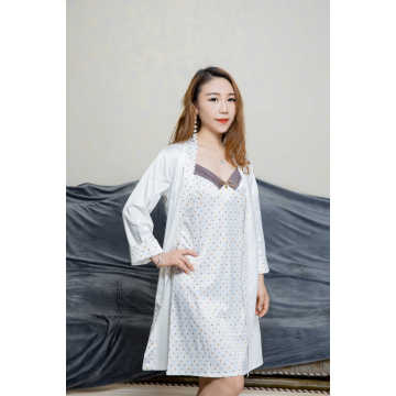 White satin nightdress with point print for women