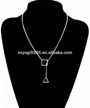 Gold Lariat Square Triangle Everyday Necklace Simple Geometric Jewelry