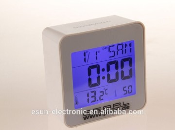 DCF, JJY, MSF, WWVB Radio signal selectable compact size radio controlled desk clock with alarm and weather station clock