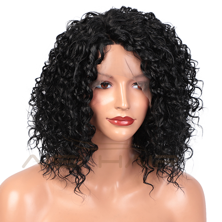 Aisi Hair Top Quality Short Deep Curly Natural Black Bob Wig Wholesale Afro Curly Synthetic Swiss Lace Wigs For Black Women