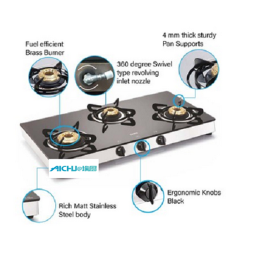 글렌 3 버너 유리 탑 LPG 스토브