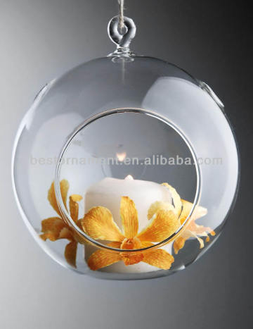 Clear Glass Ball Hanging candle holder
