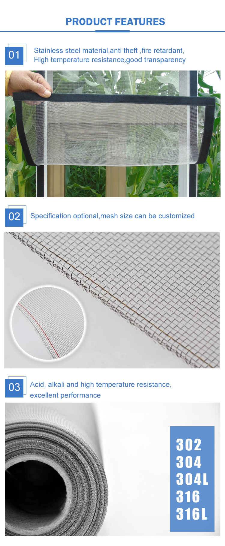 High Quality Mosquito Nets Insect Screen Stainless Steel Door & Window Screens Graphic Design Fiberglass Sliding Windows