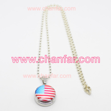 Flag pattern glass snap charms with chain necklace for friend,button necklace