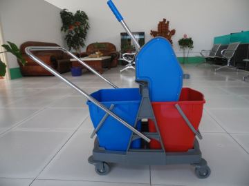 Plastic Mop Cleaning Trolleys with Wringer and Two Buckets