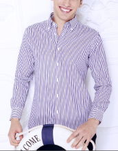 Men's CVC poplin stripe pattern button down shirt