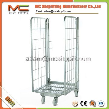 Nestable galvanized folded roll cage warehouse storage cage