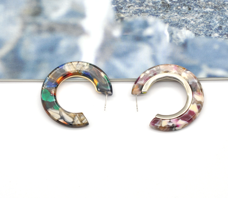 Custom rainbow multi color acetate ear jewelry for women luxury stainless steel  inlaid colorful hoop earrings