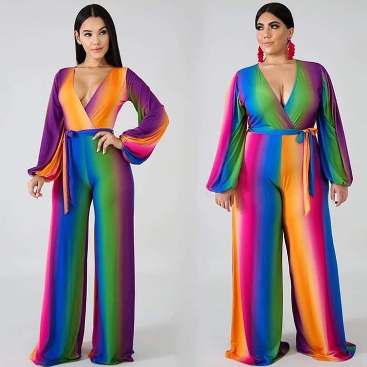 C3654 2020 new arrivals sexy v-neck loose plus size women one piece jumpsuit 2020