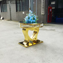 Gold Silver Stainless Steel Heart Shape Round Glass Top Cake Table for Wedding