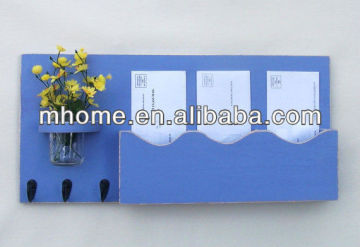 Living room vintage wooden mail organizer with key racks