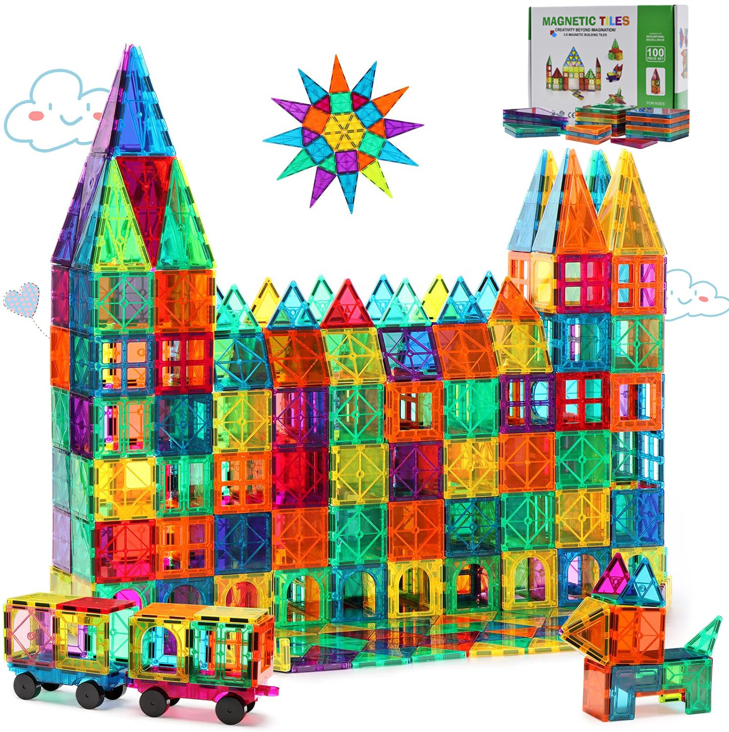 Complete Educational Building Blocks Set: 100 Pieces 3d Magnetic Tiles ...