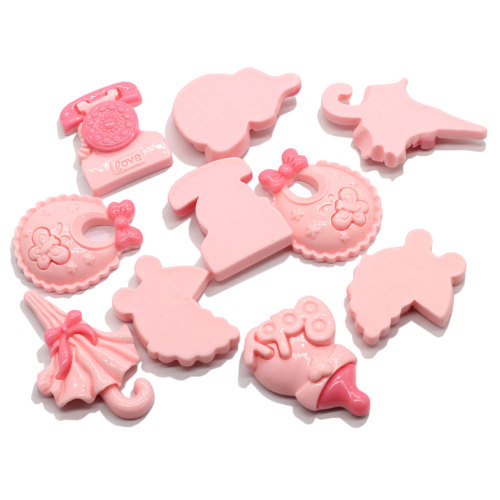 Cabochons della resina di colore rosa kawaii Princess Girl Carriage Telephone Umbrella Baby Bottle Bavaglino Perline Charms Decorazione fai da te