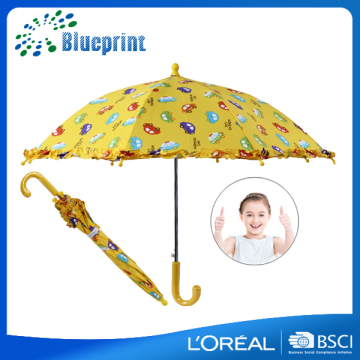 Fancy bright yellow cars printing kid umbrella with ruffles