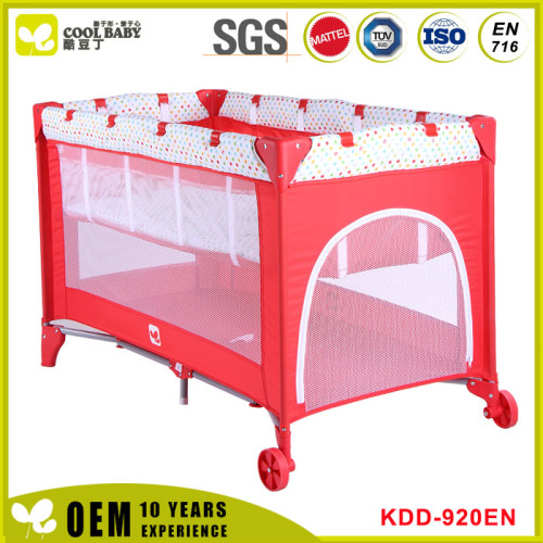 Modern Pink Lovely Baby Playpen With Two Wheels For Safety