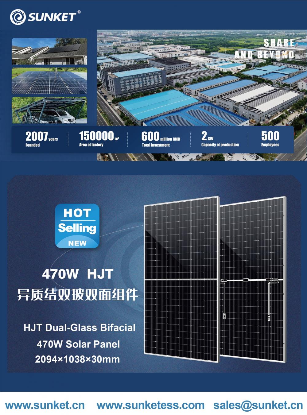 Sunket 144cells HJT PV Modulo