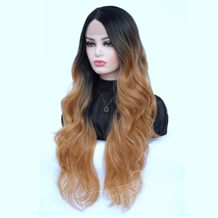 Vigorous hot sale cheap shipping 26 inch premium high grade long side part beautiful transparent synthetic lace frontal wigs