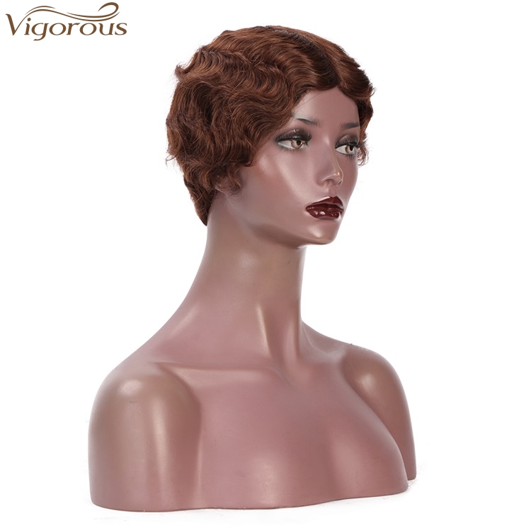 Vigorous Short Curly Human Hair Finger Wave Wig Pixie Cut for African American Women Brazilian 100% Real Human Hair