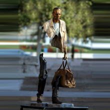 Surreal statues in search of themselves bronze travellers statue for garden