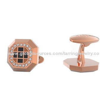 Rose-gold Crystal Cufflinks for Men, CNC Clear Crystals, Your Own Brand and Logo are Accepted