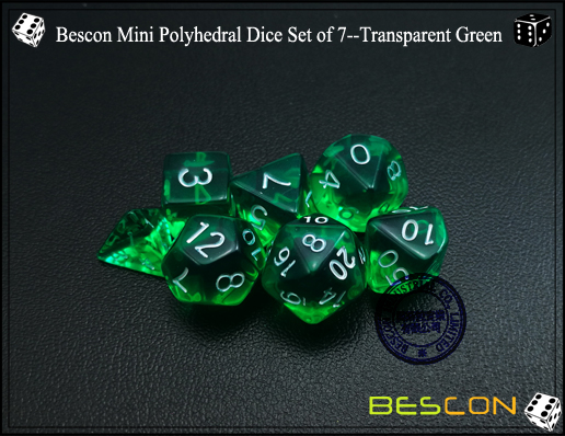 Set de dados poliédricos Bescon Mini de 7 - Verde transparente-4 Bescon Mini Polyhedral Dice Set of 7--Transparent Green-4