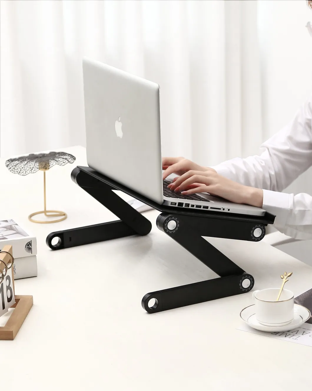 2021 New Arrival Adjustable Aluminum Alloy Portable Laptop Table Stand with Mouse Pad for Bed/