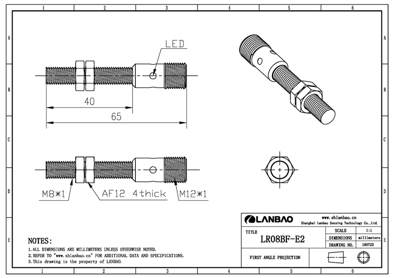 Lanbao M8 Long Distance Metal Housing Proximity Switch Dc 3 Wires Inductive Sensor Sensing Distance