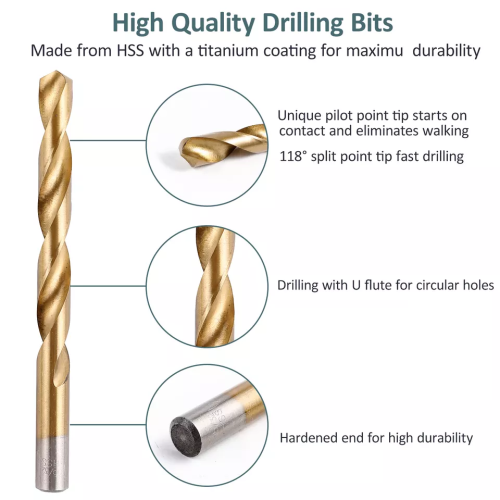 Toppprodukter Drillbit Set 29st 1/16 &quot;-1/2&quot; Titan Twist Drill Bits för metall och trä