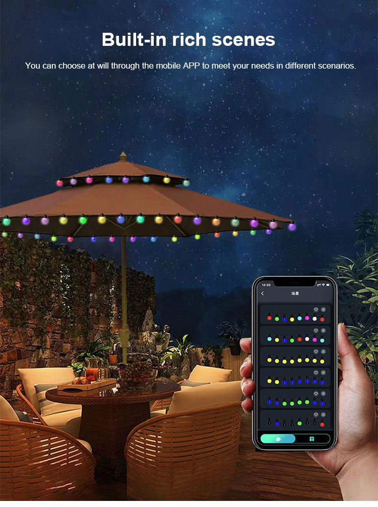 Smart Light App Control Outdoor RGB Solar Powered String Light LED Christmas Light String