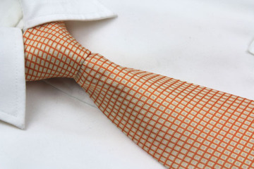 Orange Grid Square Design Tie