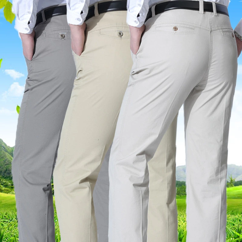 Men Cotton Casual Loose Straight-Leg Panttrousers Casual Business Long Pants