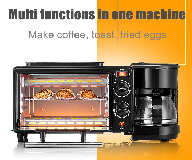 Wholesale Mechanical Timer Control Multi-Function 3 in 1 Breakfast Maker Machine with 9L Toast Oven 600ml Coffee Pot Frying Pan