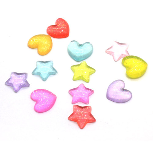 Colorful Star heart Resin Cabochon Beads 100 Pcs Diy Key Chain Decoration Girls Pendants Necklace Jewelry Ornament