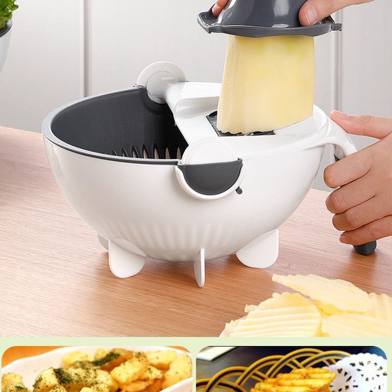 Kitchen Multi Functional Shredder Wet Fruits Drain Basket Blade Cutter Manual 9 in 1 Slicer Vegetable Grater