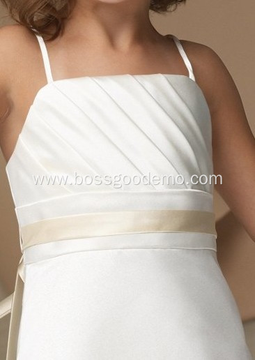 Sheath Column Spaghetti Straps Tea-length Satin Organza Flower Girl Dress