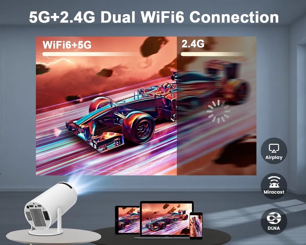4K 1080P Support Portable WiFi6 Bluetooth 5.0 Android 12 Projector