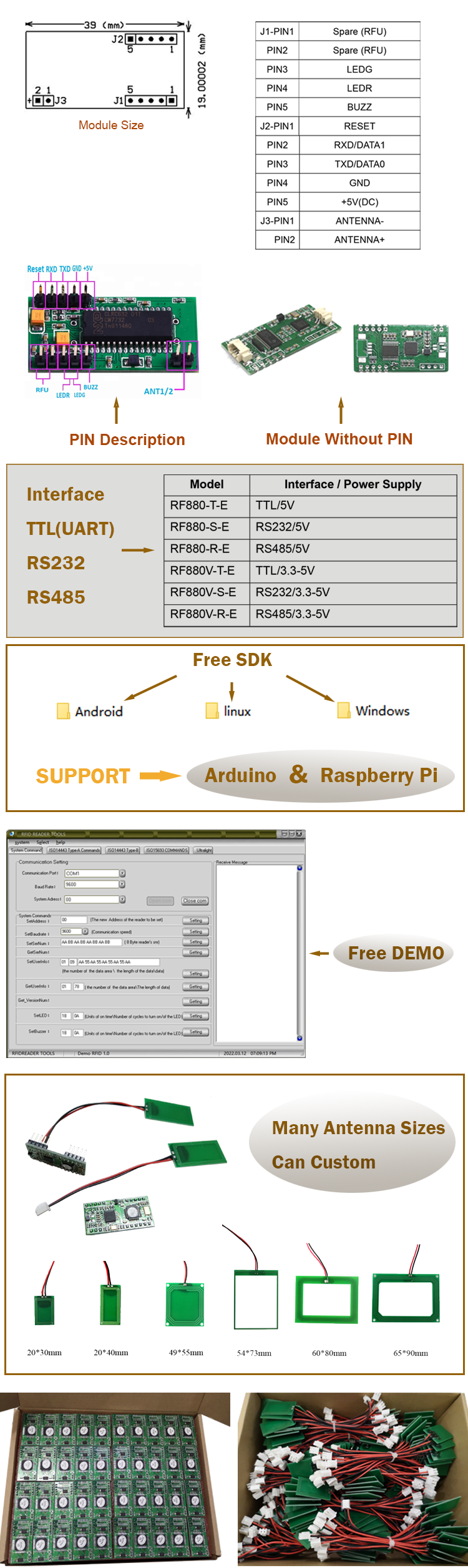Hf Rfid Reader Module UART for Arduino Board Free SDK Module