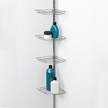 Corner Tension Pole Mount Bath Rack Holder Shower Caddy Shelf Soap Store Chrome