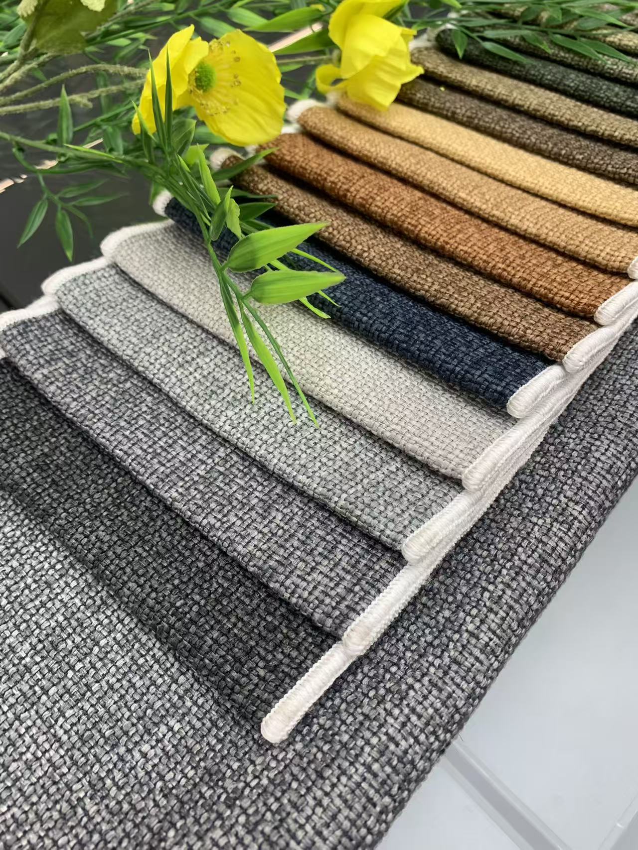 Tissu d'ameublement d'aspect lin tissé naturel Natural Woven Linen Look Upholstery Fabric